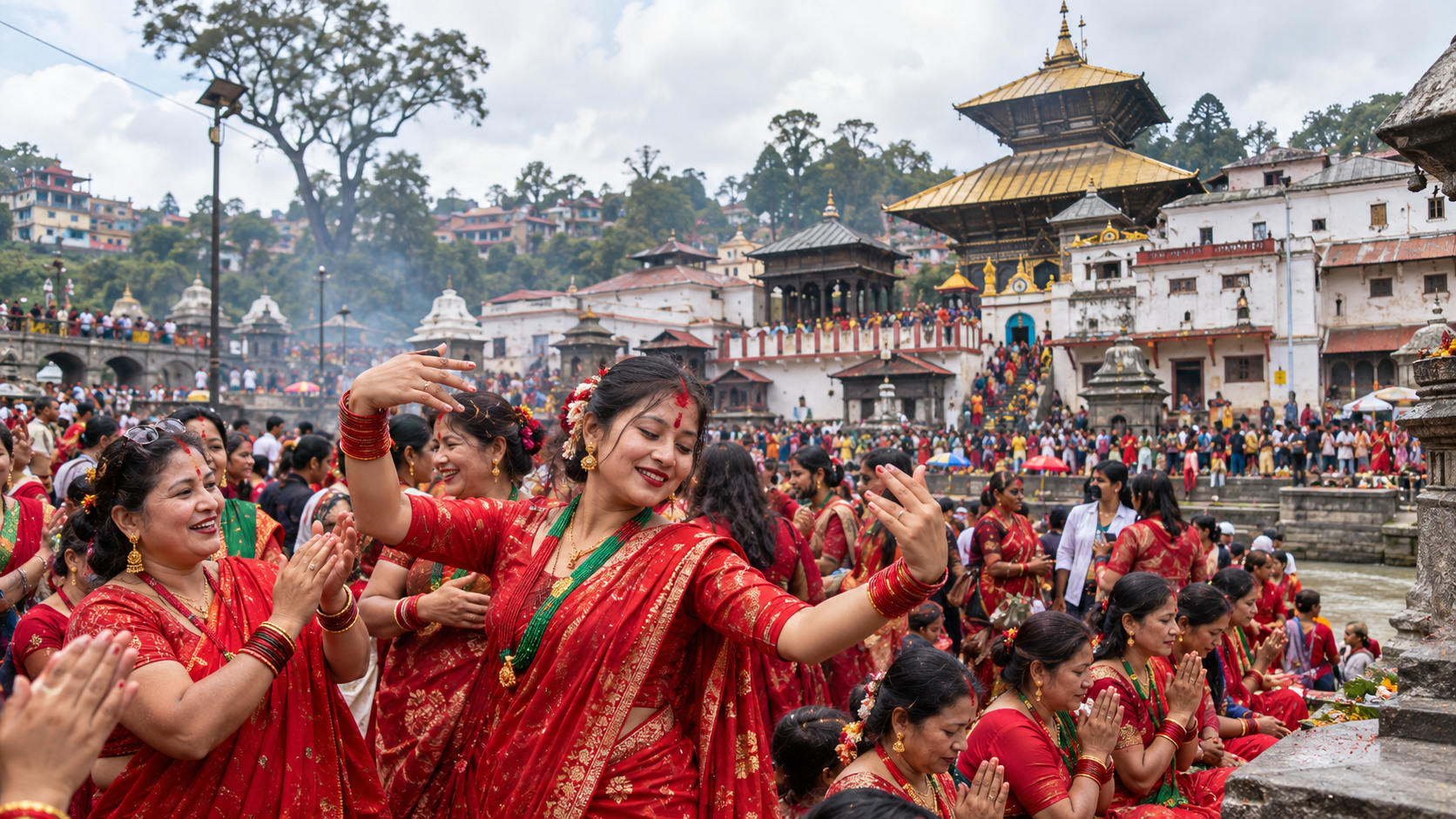 female dancing on the occasion of teej